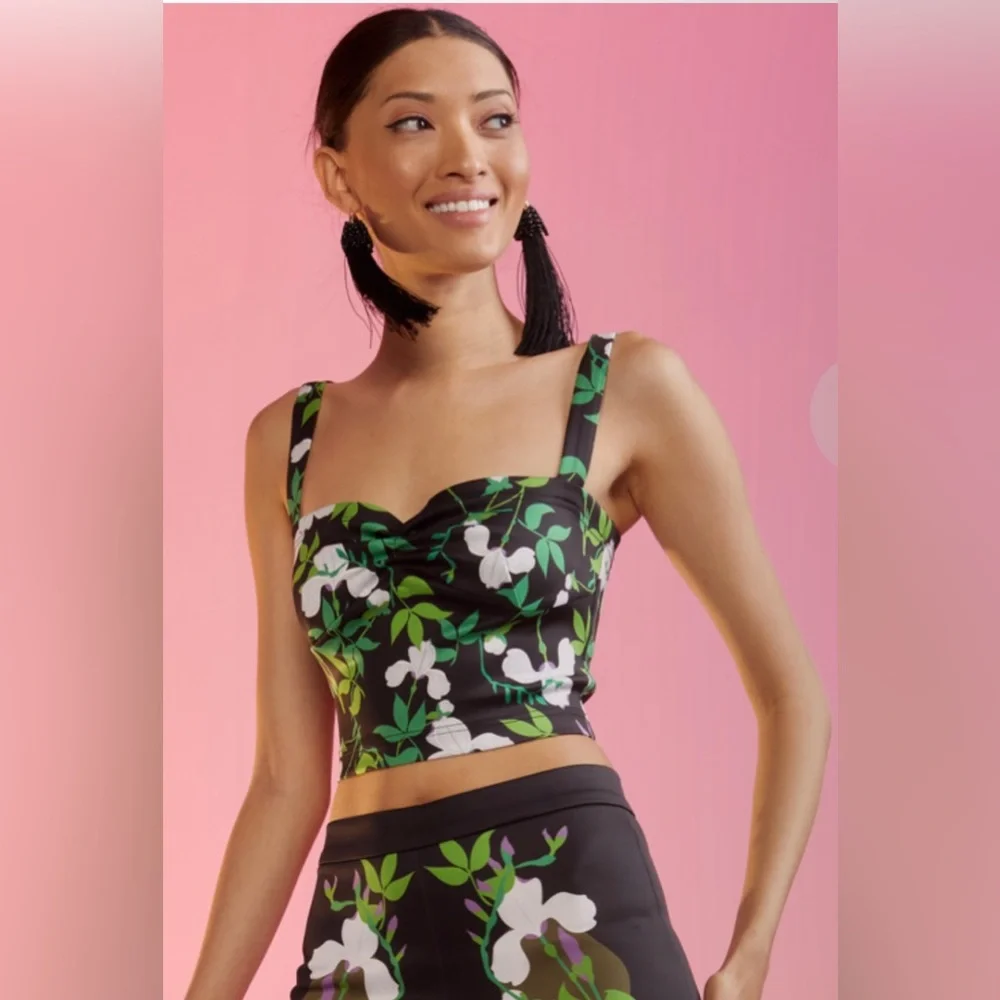 Cynthia Rowley Devi Bonded Tank - Green/White Floral - Picture 4 of 7